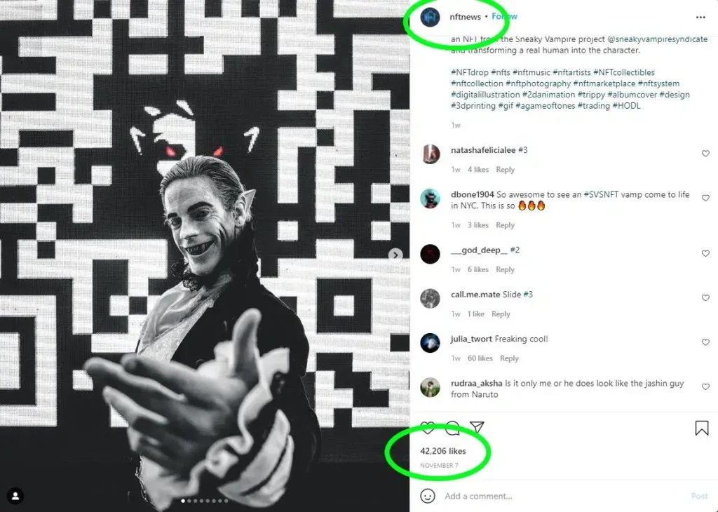 Person dressed as a vampire character posing playfully against a stylized black and white background, reflecting the theme of influencer marketing in digital media.