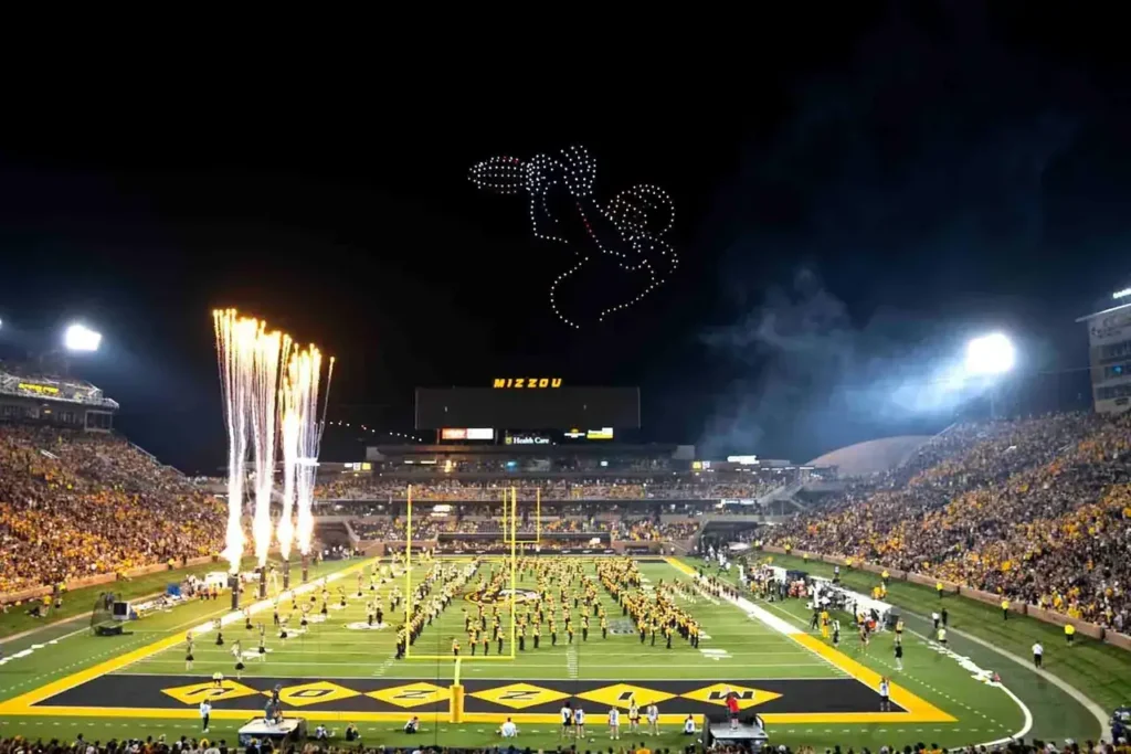 Mizzou game with fireworks and drone show.