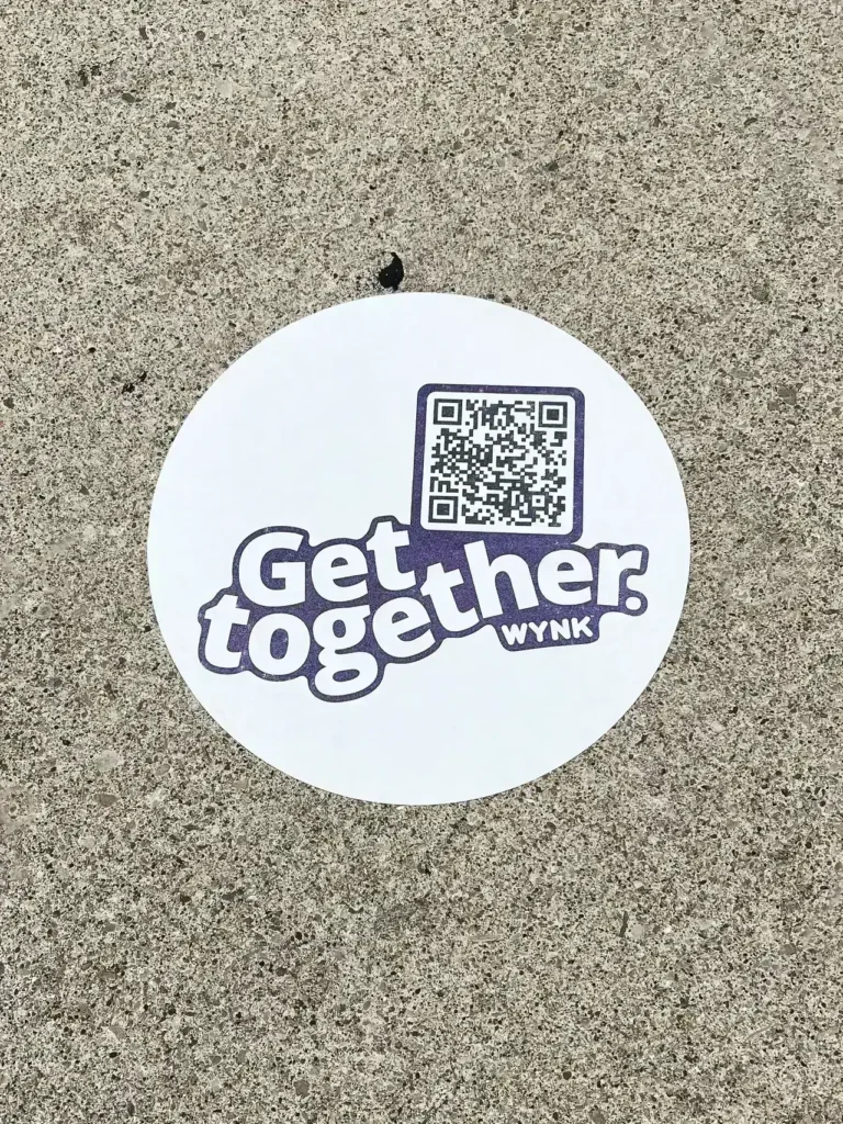 Here's an alt tag for the image: `Get together QR code sticker`