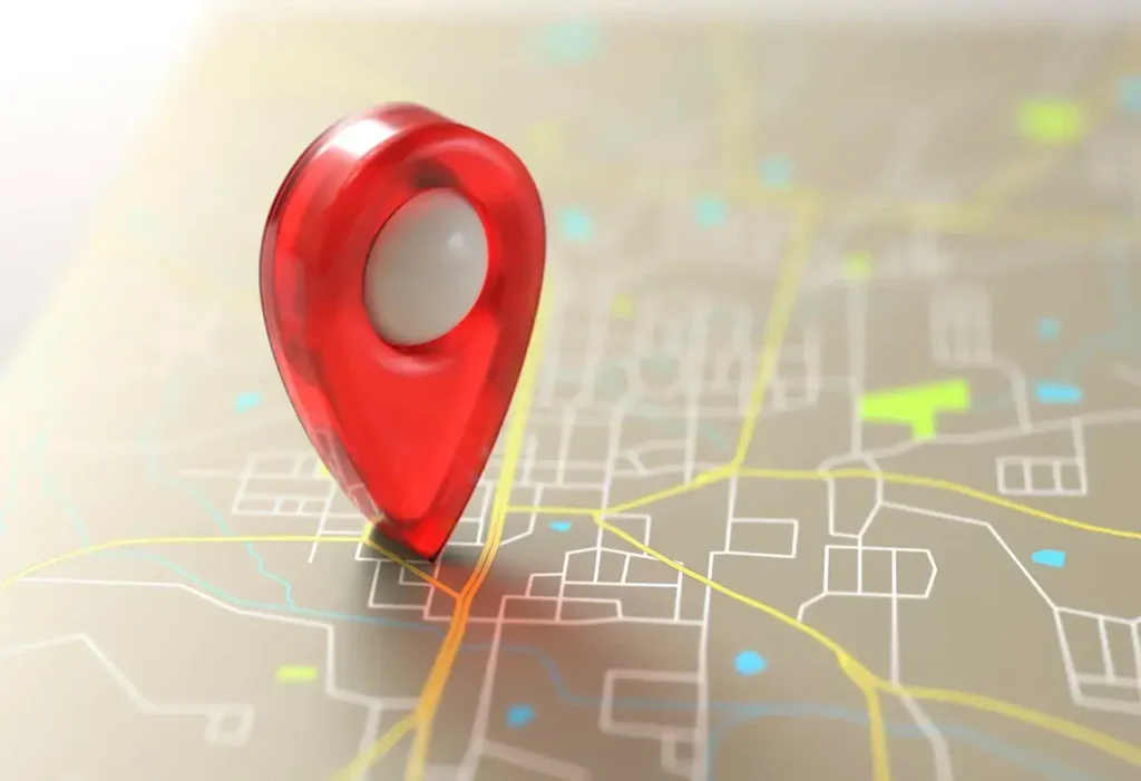 Red location pin on a map, symbolizing targeted marketing strategies for guerrilla advertising.
