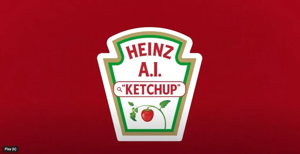 Heinz A.I. "Ketchup" logo on a red background, representing innovative branding in the food industry.