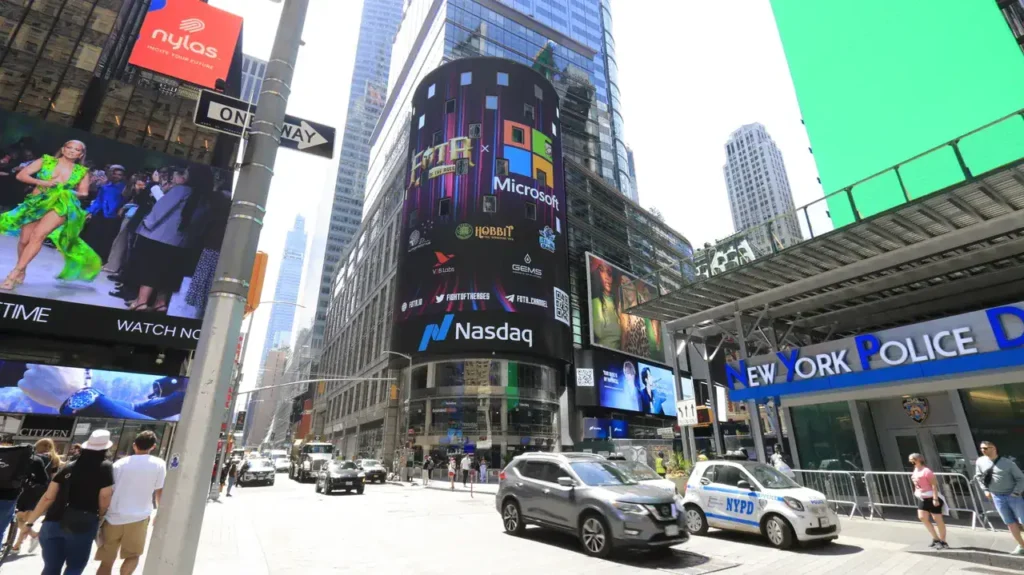 Times Square, Nasdaq billboard, NYC.