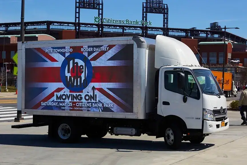 LED mobile billboard truck advertising concert featuring Pete Townshend and Roger Daltrey at Citizens Bank Park, Philadelphia.