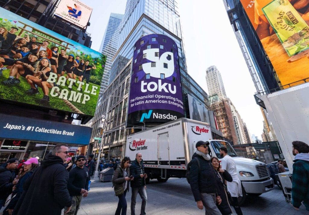Billboard placed on the NASDAQ by American Guerrilla Marketing showcasing brand visuals on a Times Square digital display