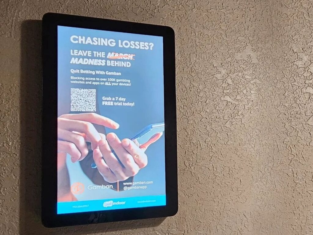 Bathroom Digital Display by American Guerrilla Marketing in restrooms at event venues and hospitality locations