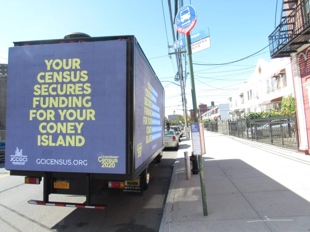 Truck promoting census participation in Coney Island.