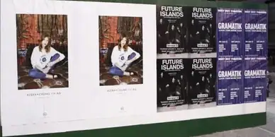Posters displaying promotional advertisements for Future Islands and Gramatik, featuring vibrant designs and artist images, illustrating effective guerrilla marketing strategies.