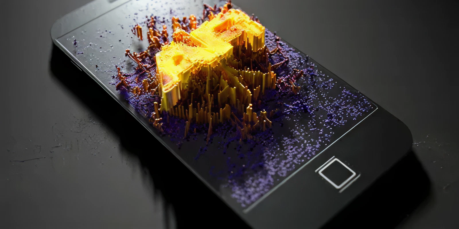 Augmented reality visuals on a smartphone display, showcasing vibrant 3D graphics with dynamic textures, emphasizing innovative advertising solutions by American Guerrilla Marketing.