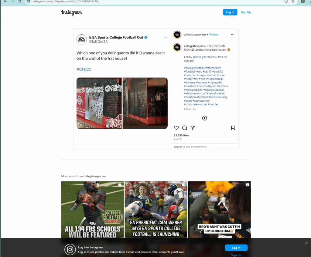 Image featuring a promotional display for EA Sports College Football, showcasing branding and game graphics, highlighting fan engagement and marketing strategies for sports activations in Colorado.