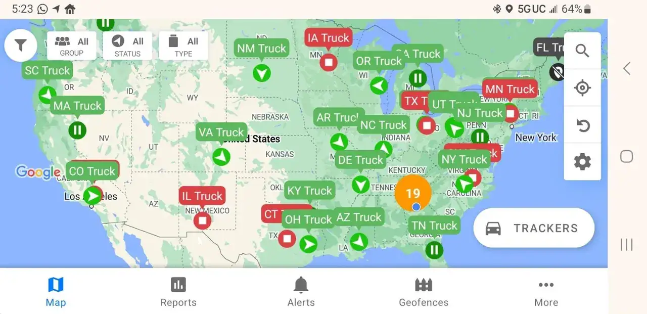 Map displaying locations of LED mobile billboard trucks across the United States, highlighting various states with active trucks for dynamic advertising campaigns.