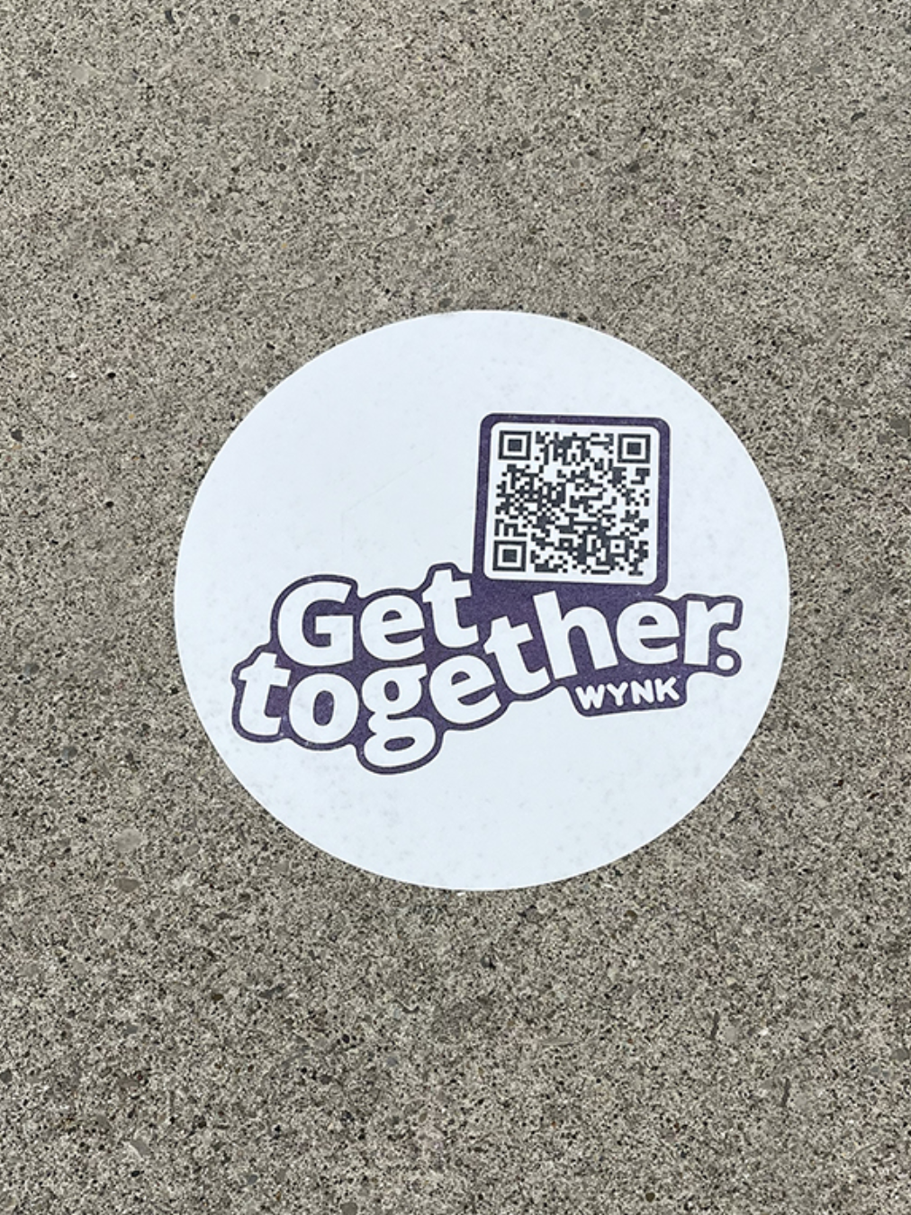 Get together sticker with QR code for cannabis marketing by WYNK, promoting brand engagement and guerrilla advertising strategies.