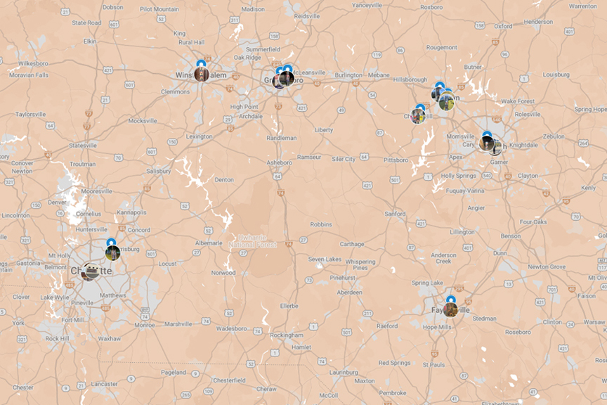 Statewide targeting analysis map of North Carolina, highlighting key regions and demographic data for effective guerrilla marketing strategies by American Guerrilla Marketing.