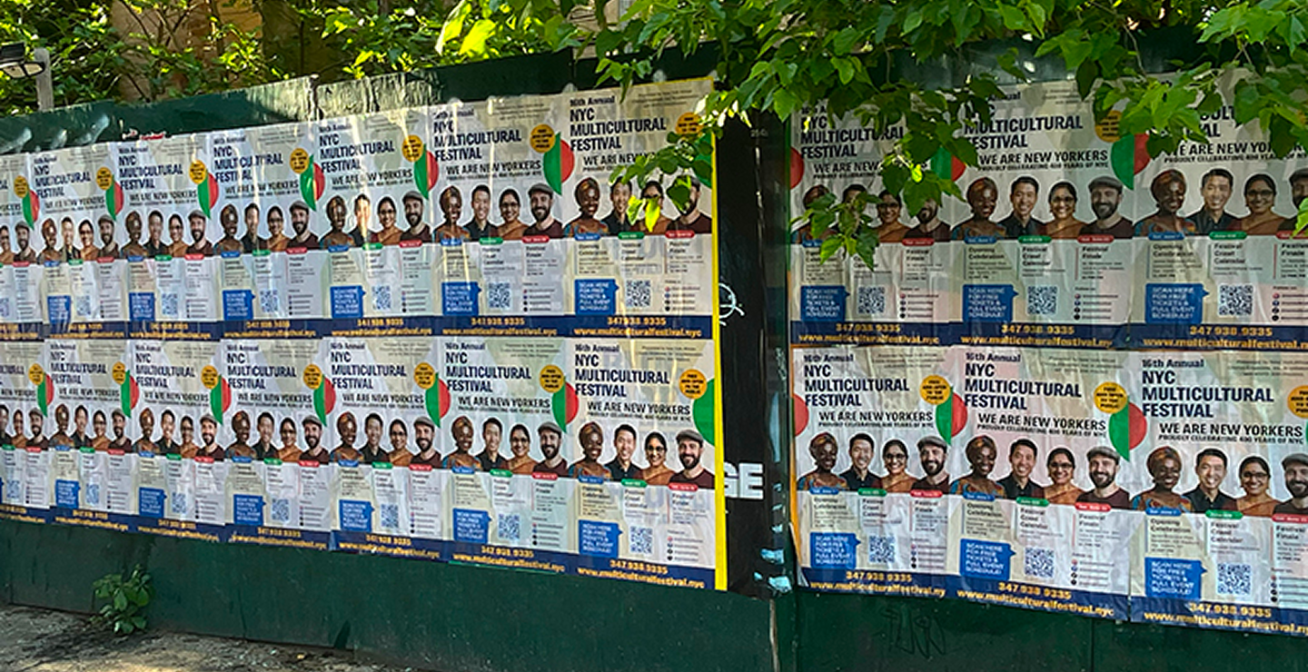 Posters promoting the NYC Multicultural Festival featuring diverse individuals, showcasing community engagement and cultural celebration, relevant to multicultural marketing strategies.