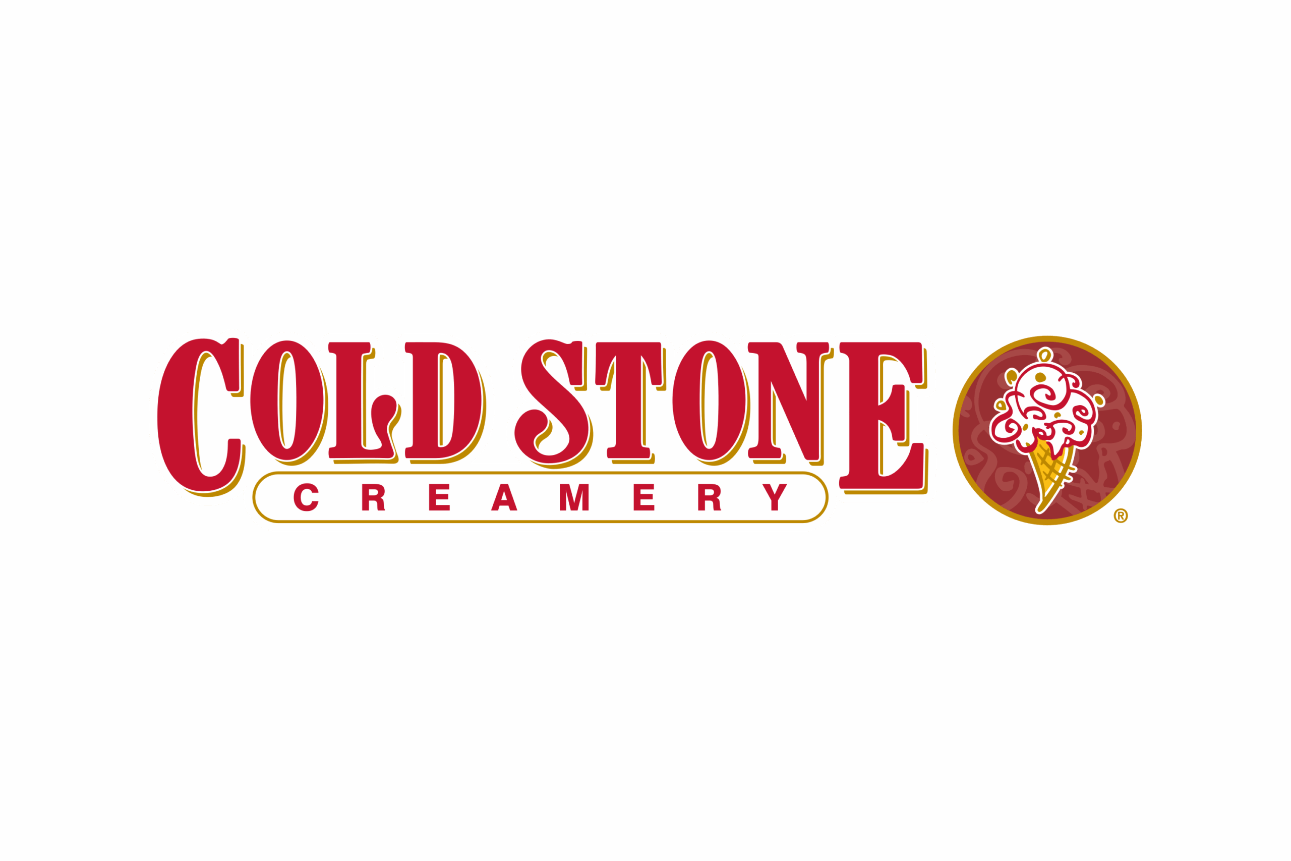 Cold Stone Creamery logo featuring bold red text and a whimsical ice cream cone graphic, representing a popular ice cream brand.